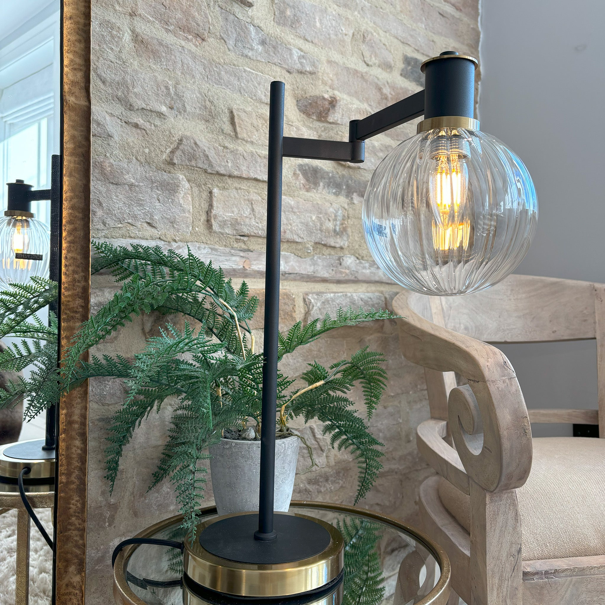 Adjustable Swing Arm Table Lamp with Glass Shade